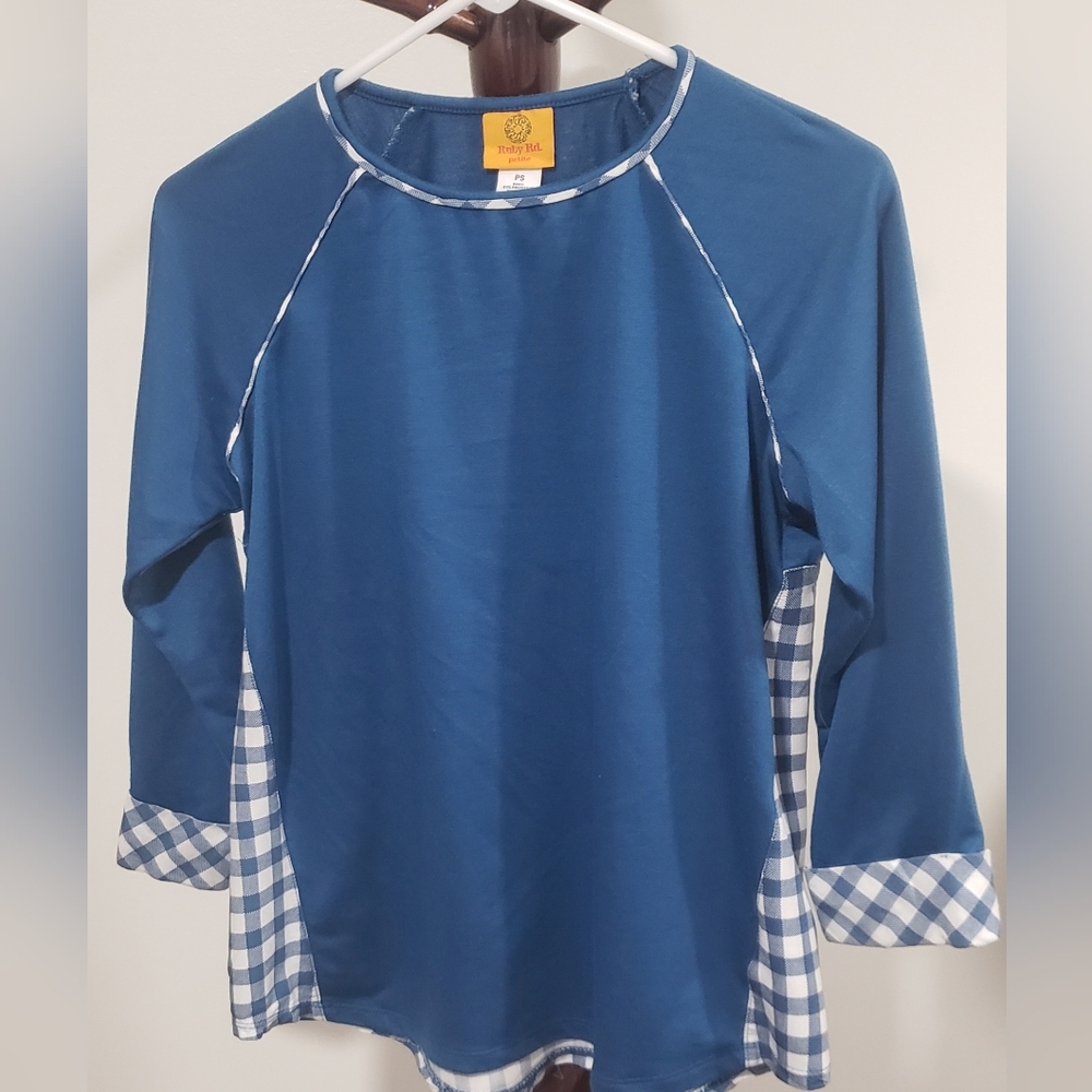 Ruby Rd. Womens blue and plaid top size PS